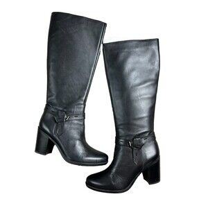 Naturalizer Black Leather Kamora Heeled Knee High Belted Boot  Size 8W  NIB